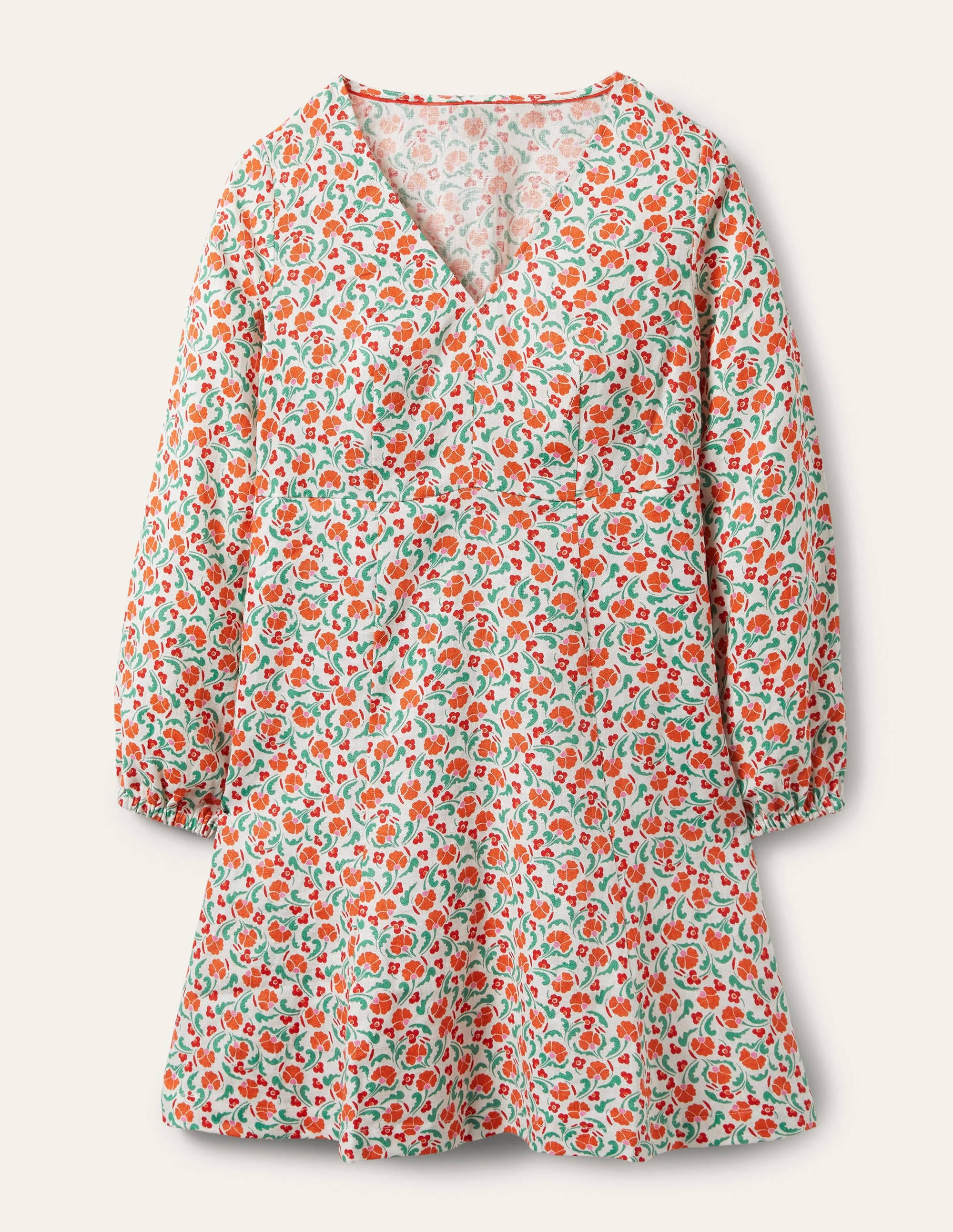 Ausgestelltes Minikleid mit V-Ausschnitt-Kräftiges Papayaorange, Zarte Knospen - Image 9