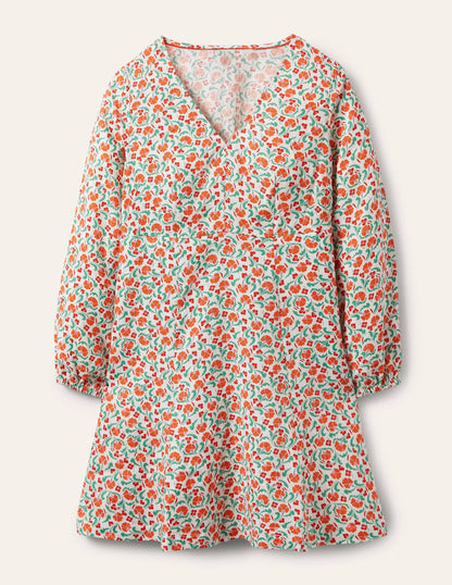 Ausgestelltes Minikleid mit V-Ausschnitt-Kräftiges Papayaorange, Zarte Knospen-9