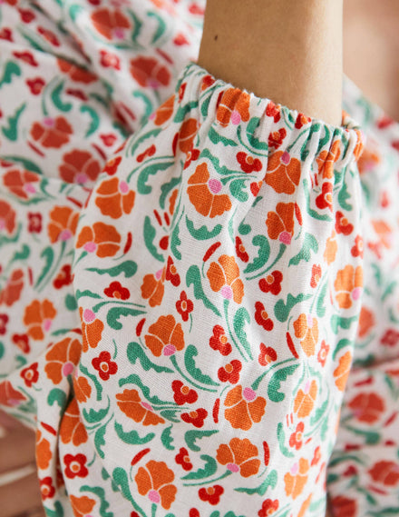Ausgestelltes Minikleid mit V-Ausschnitt-Kräftiges Papayaorange, Zarte Knospen