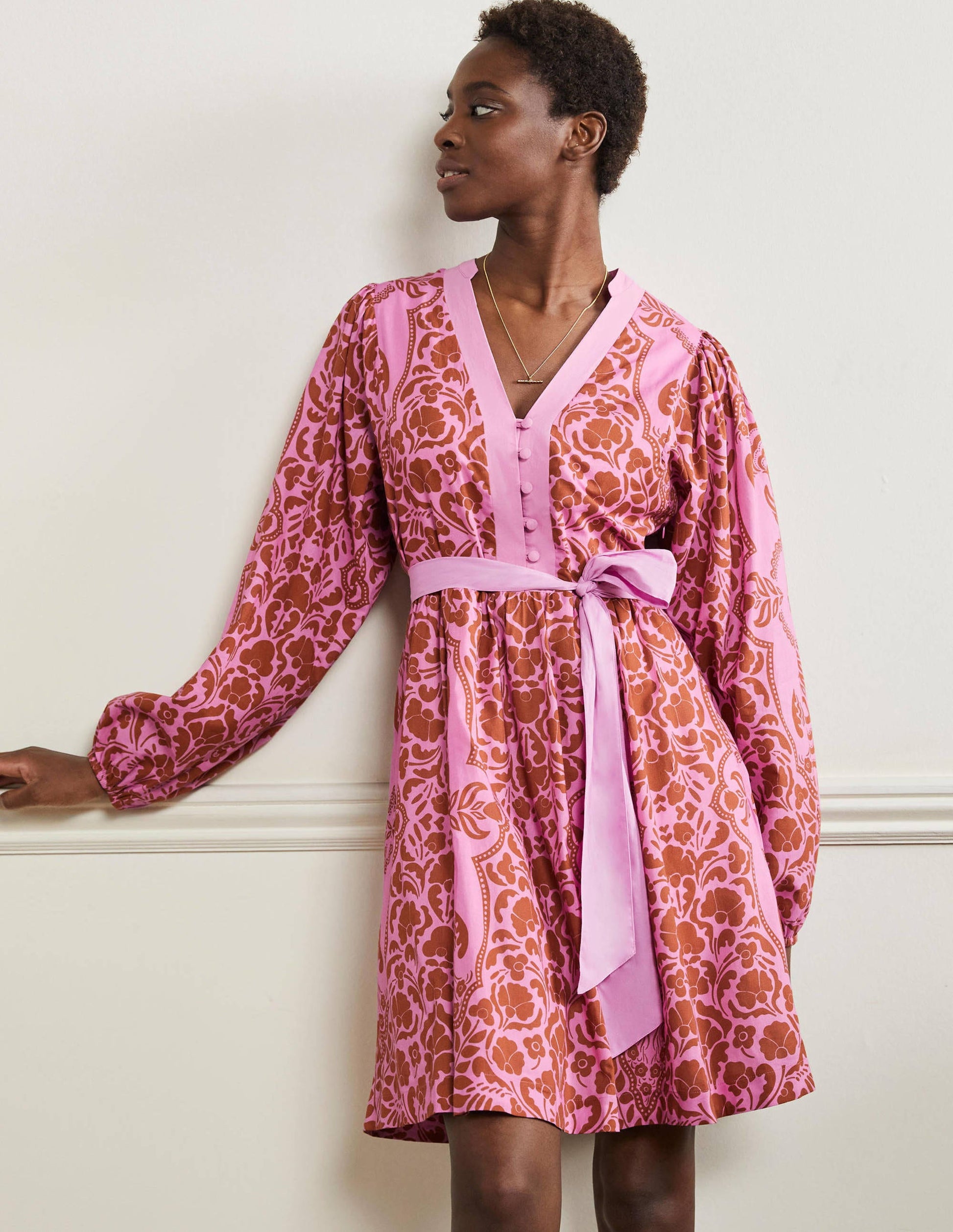 Notch Neck Cotton Dress-Orchid Petal, Passion Bloom-1