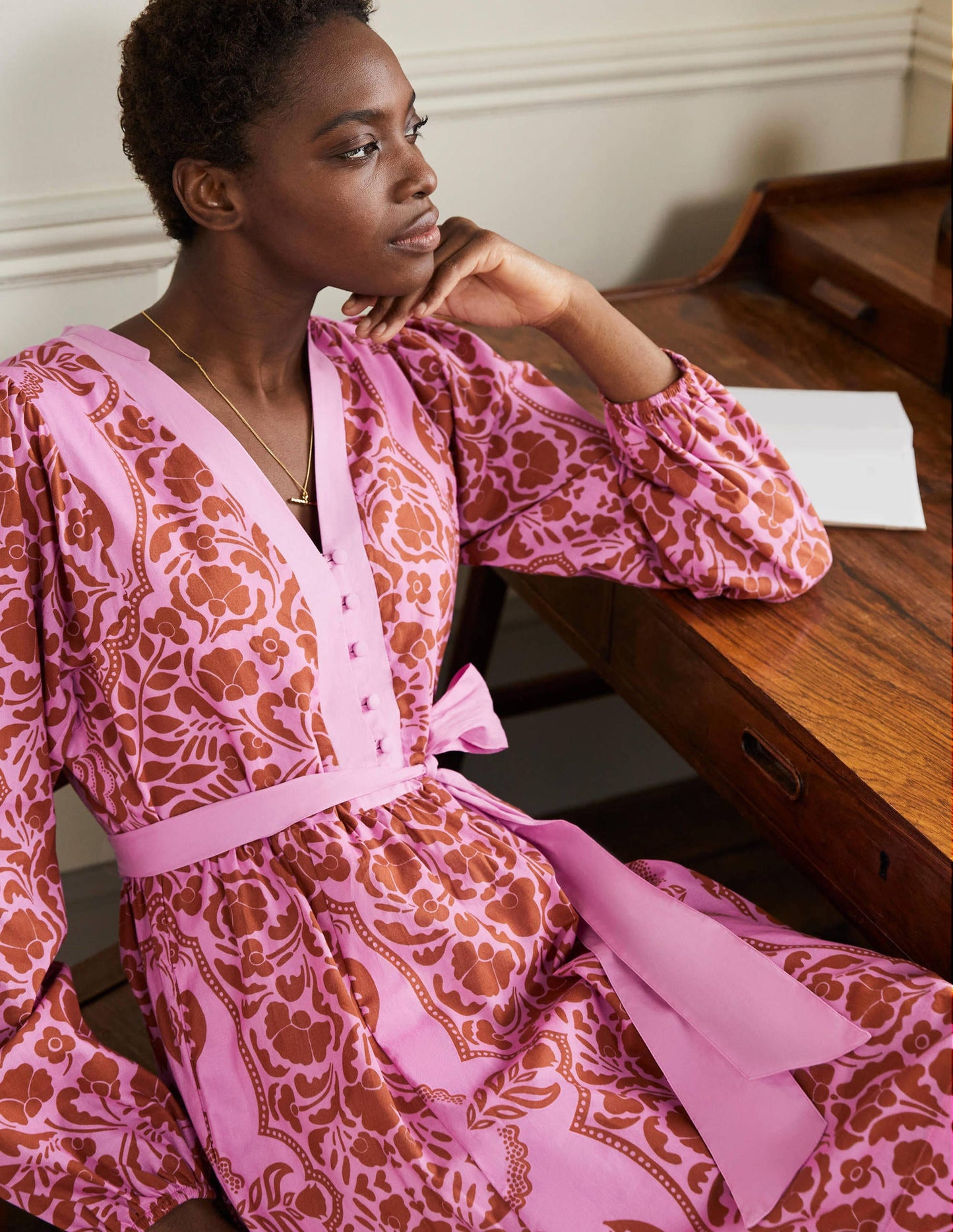 Notch Neck Cotton Dress-Orchid Petal, Passion Bloom