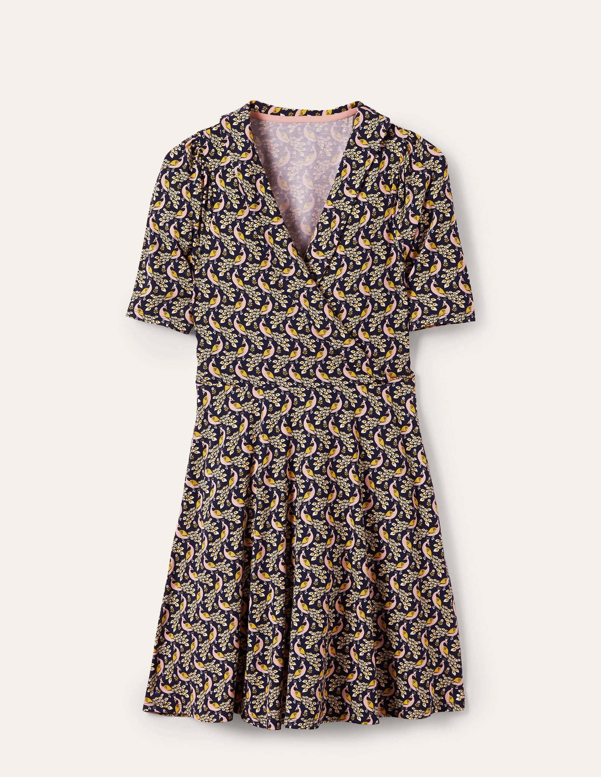 Robe à effet portefeuille fixe en jersey-Bleu marine foncé, motif Paradise Peacock - Image 6