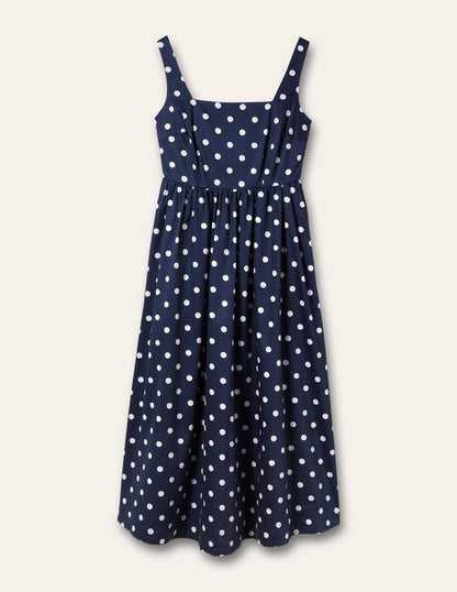 Violet Midikleid mit eckigem Ausschnitt-Navy, Getupft