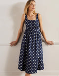 Violet Midikleid mit eckigem Ausschnitt-Navy, Getupft