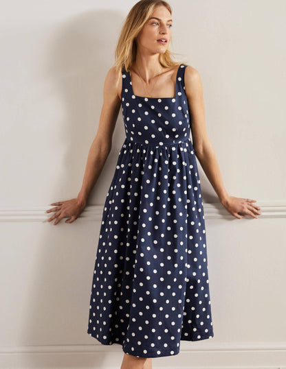 Violet Midikleid mit eckigem Ausschnitt-Navy, Getupft