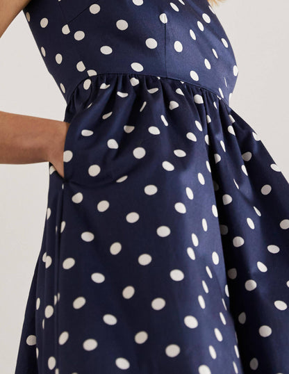 Violet Midikleid mit eckigem Ausschnitt-Navy, Getupft