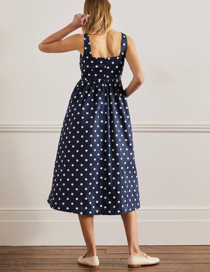 Violet Midikleid mit eckigem Ausschnitt-Navy, Getupft