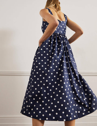 Violet Midikleid mit eckigem Ausschnitt-Navy, Getupft