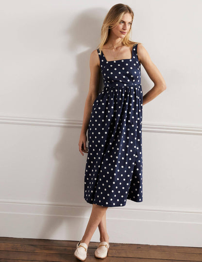 Violet Midikleid mit eckigem Ausschnitt-Navy, Getupft