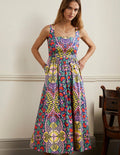 Violet Square Neck Midi Dress-Navy, Passion Bloom