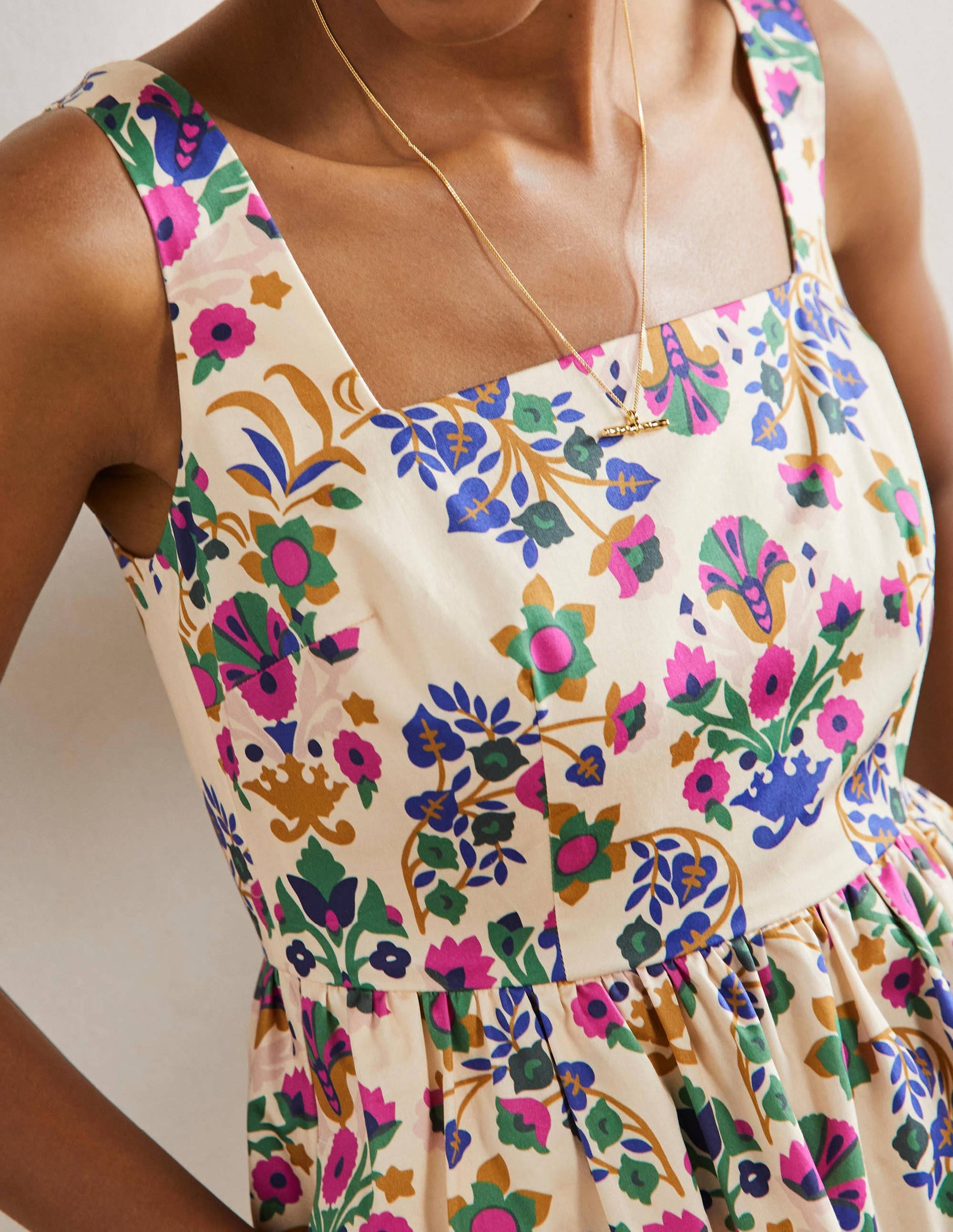 Violet Midikleid mit eckigem Ausschnitt-Naturweiß, Blumensträuße-2