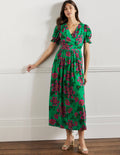Robe longue Tessa-Vert Ming, motif Wild Blooms