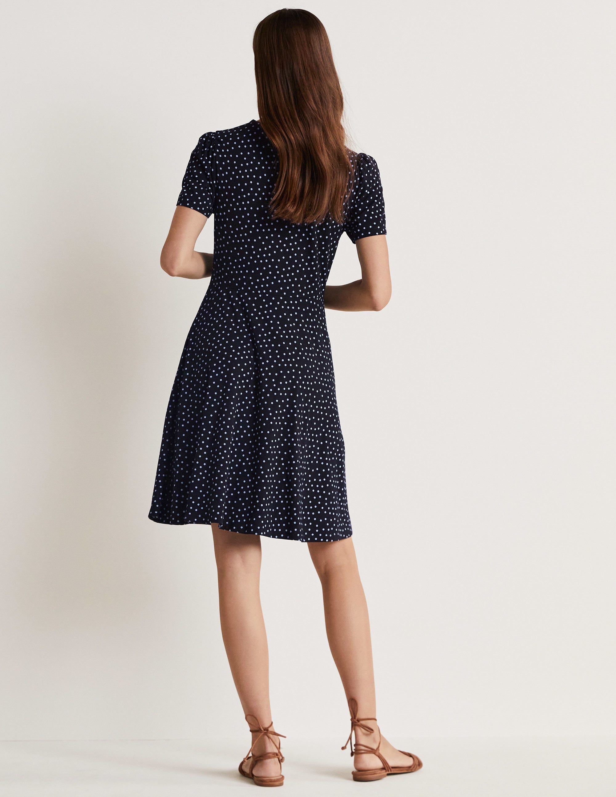 Robe col rond en jersey-Noir, pois indisciplinés - Image 3