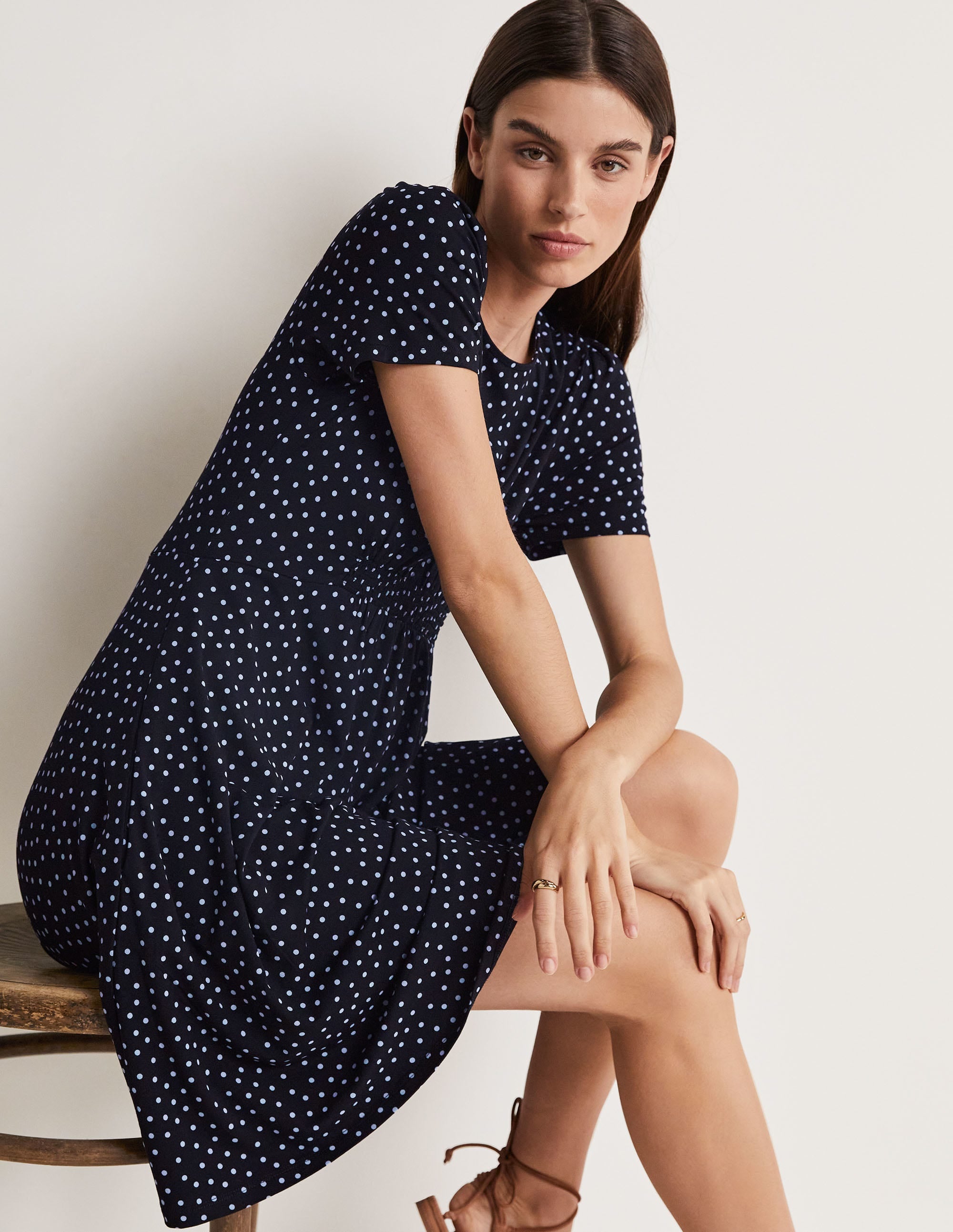 Robe col rond en jersey-Noir, pois indisciplinés - Image 4