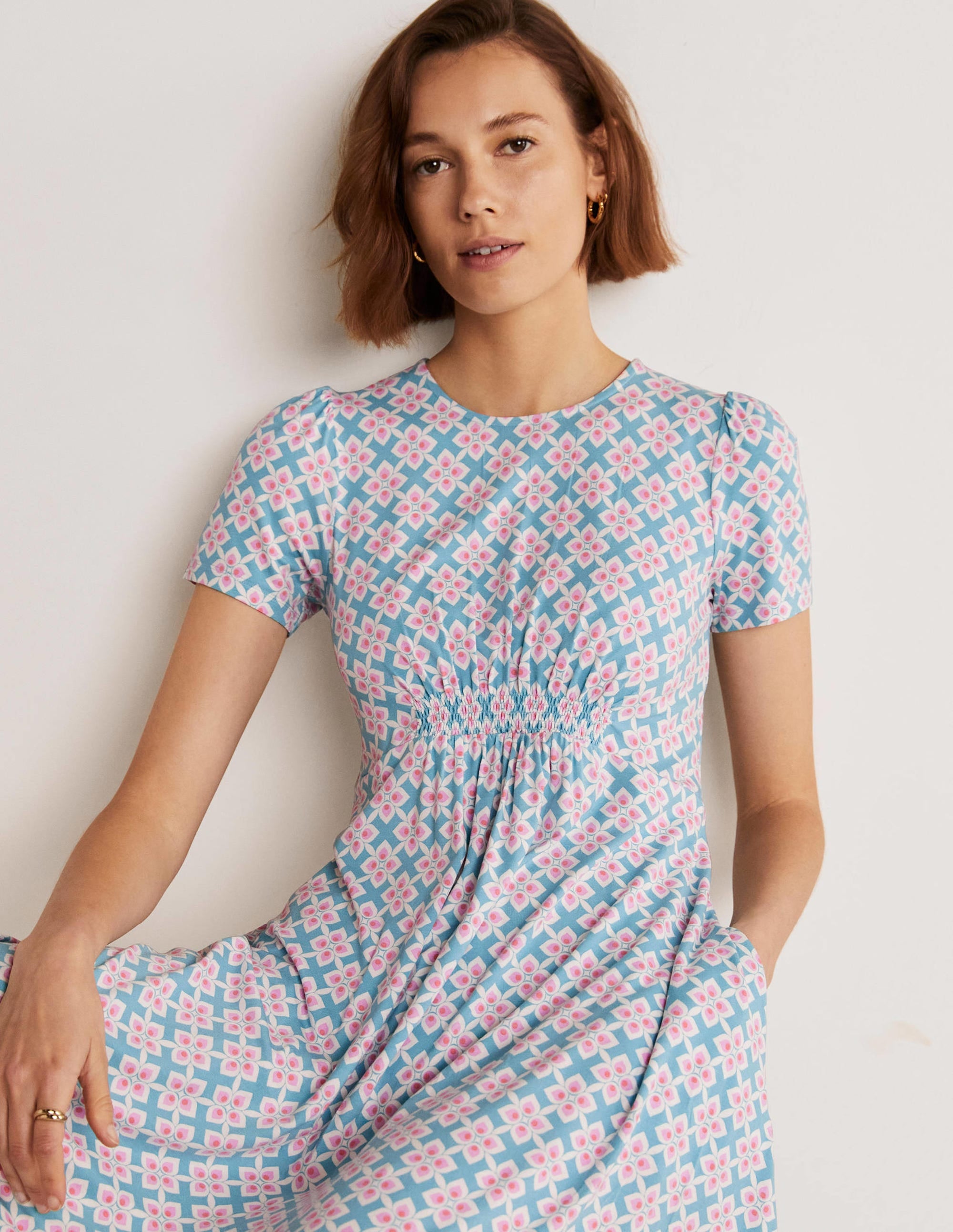 Robe col rond en jersey-Ombre côtière, motif Diamond Leaf - Image 4