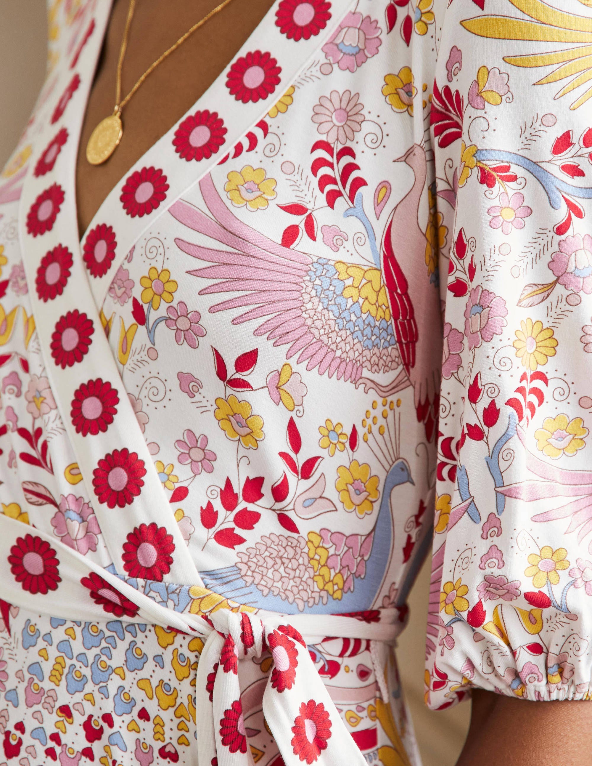 Robe longue à effet portefeuille fixe en jersey-Multi, motif Enchanting Peacock - Image 2
