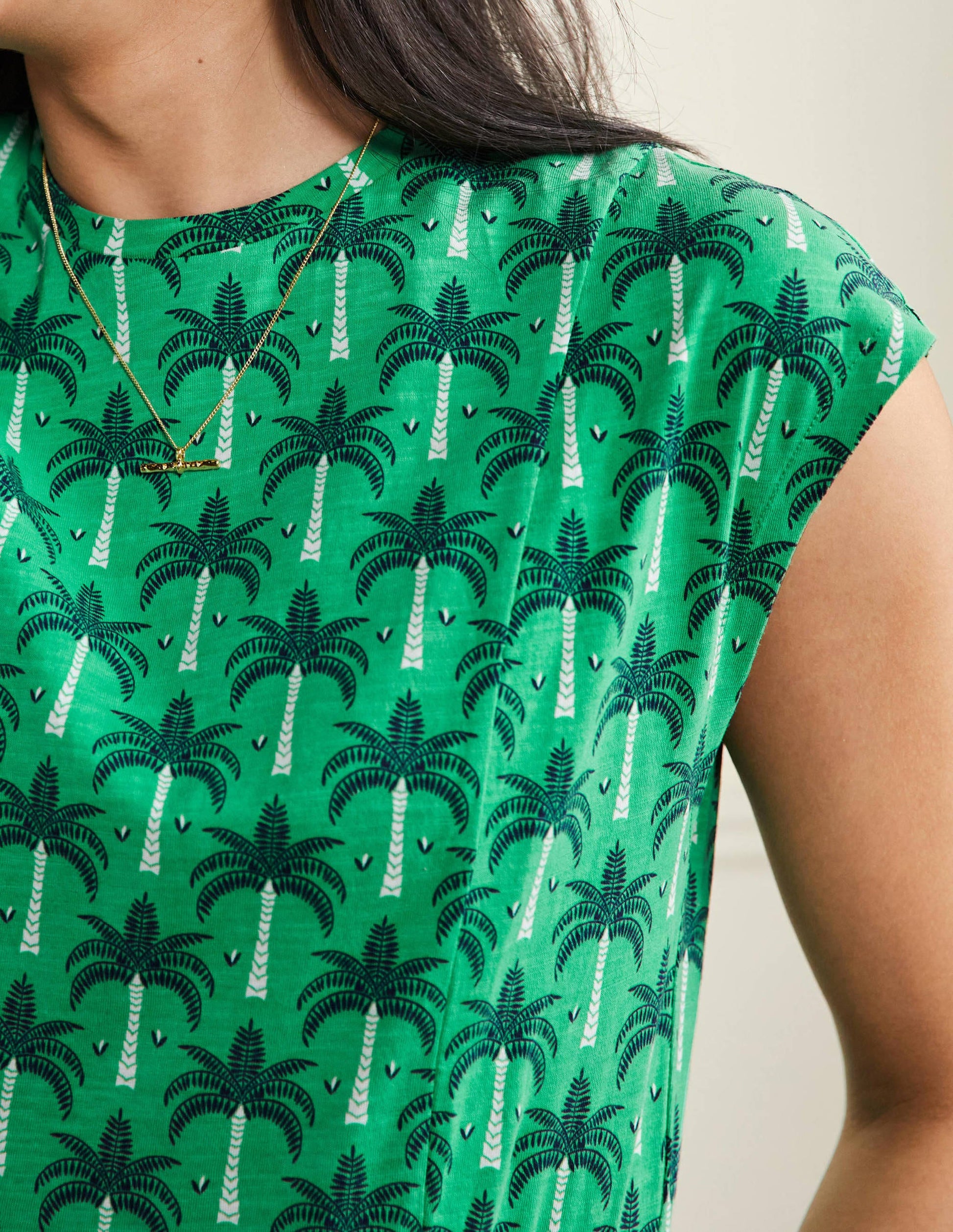 T-Shirt-Kleid aus Jersey-Grüne Lagune, Paradiespalmen-2
