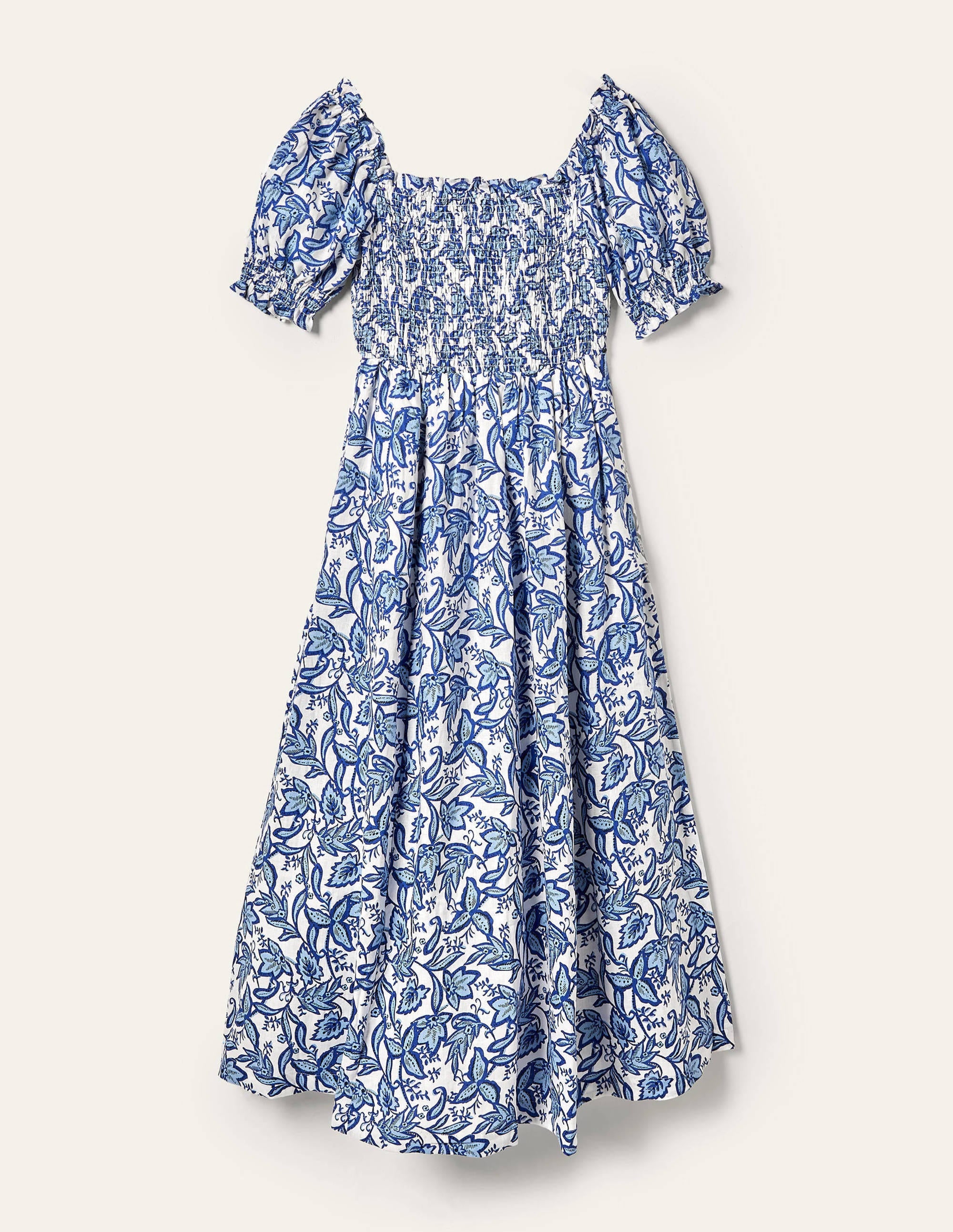 Robe midi avec corsage à smocks-Bleu ancien, motif Wild Flora - Image 5