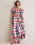 Midikleid mit gesmoktem Oberteil-Bonbonfarben/Sattes Pink