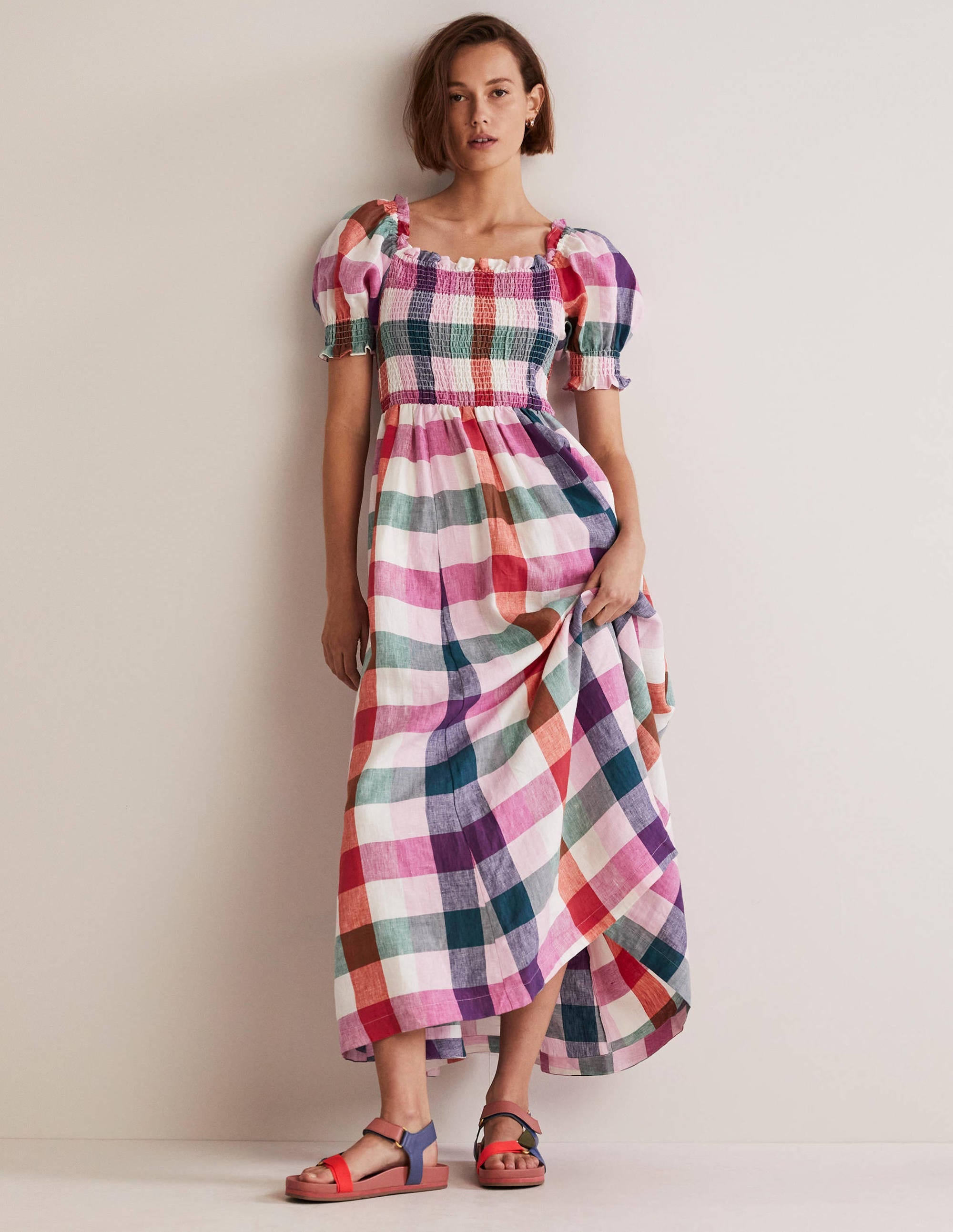 Midikleid mit gesmoktem Oberteil-Bonbonfarben/Sattes Pink - Image 1