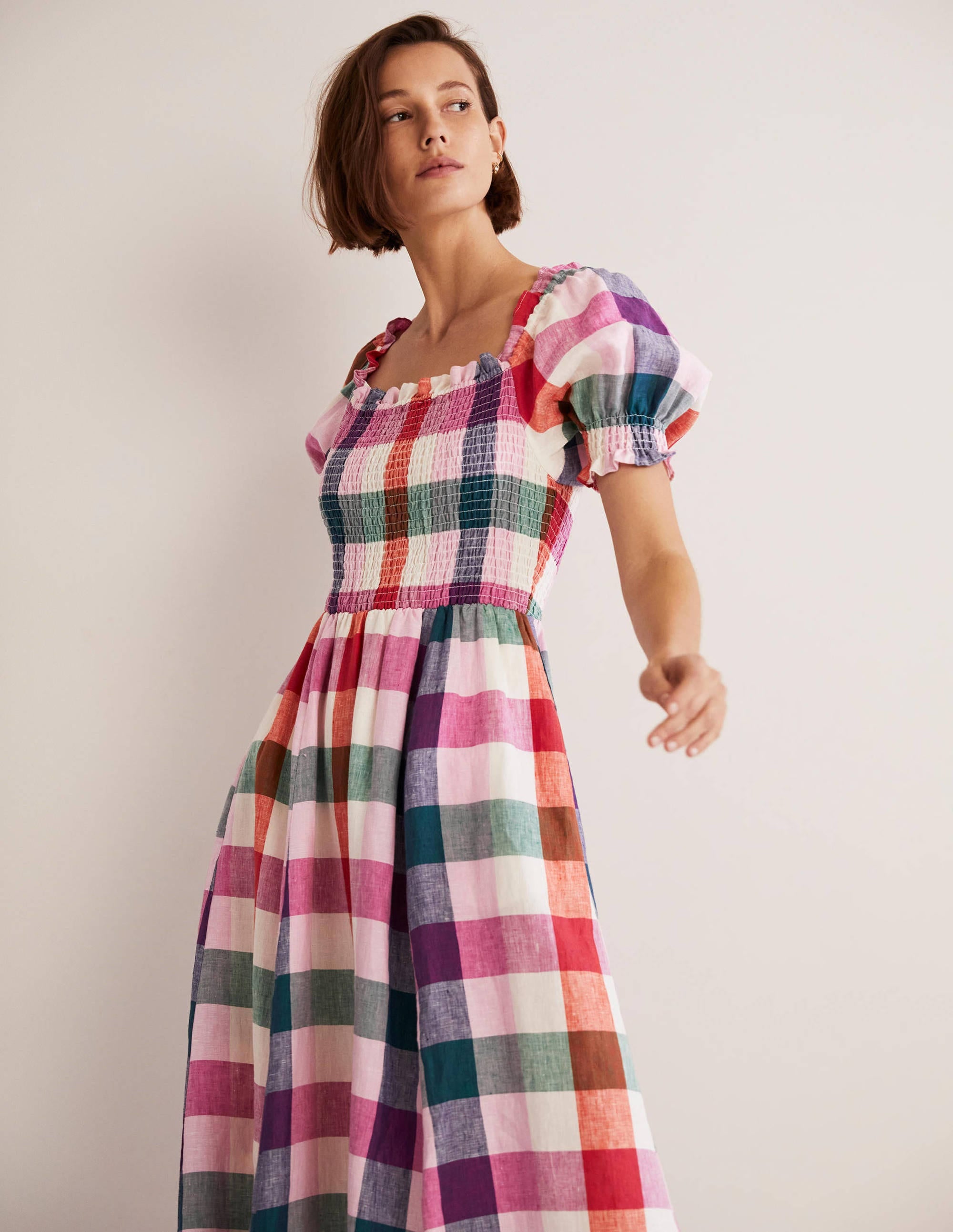 Midikleid mit gesmoktem Oberteil-Bonbonfarben/Sattes Pink - Image 3