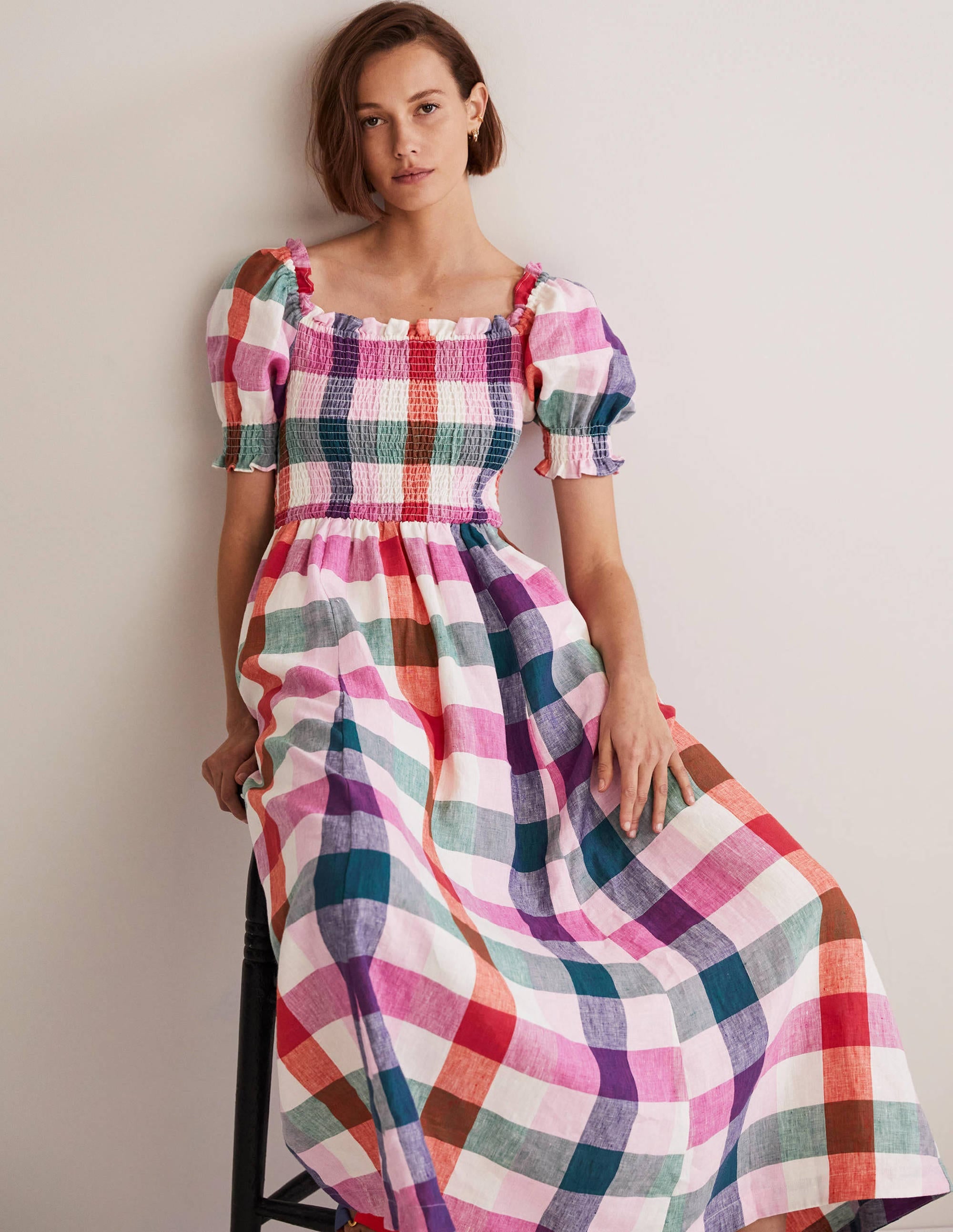Midikleid mit gesmoktem Oberteil-Bonbonfarben/Sattes Pink - Image 4