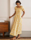Smocked Bodice Midi Dress-Butter, Wild Flora