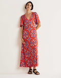 Jersey Midi Tea Dress-Papaya, Wildflower Prairie