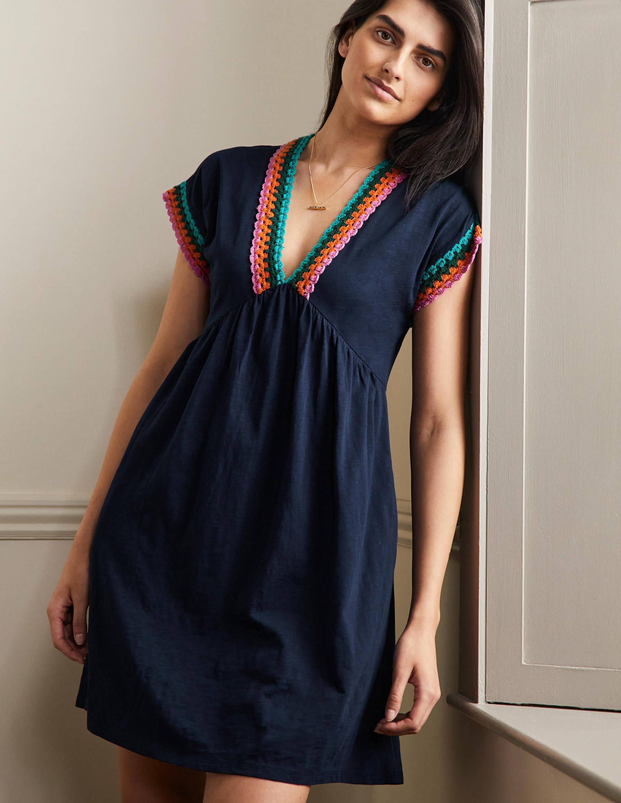 Jerseykleid mit Häkelborte-Marineblau - Image 1