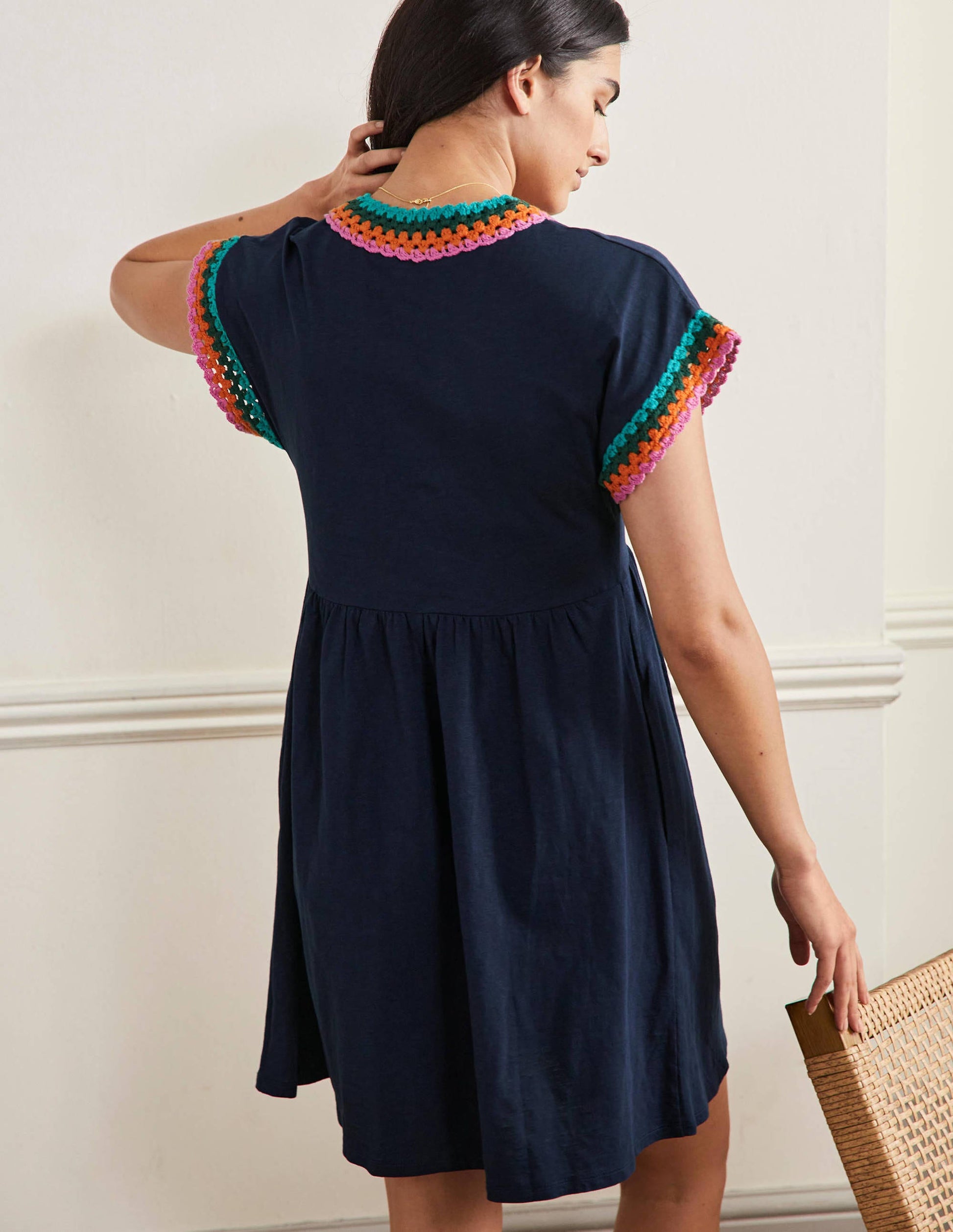 Jerseykleid mit Häkelborte-Marineblau-3