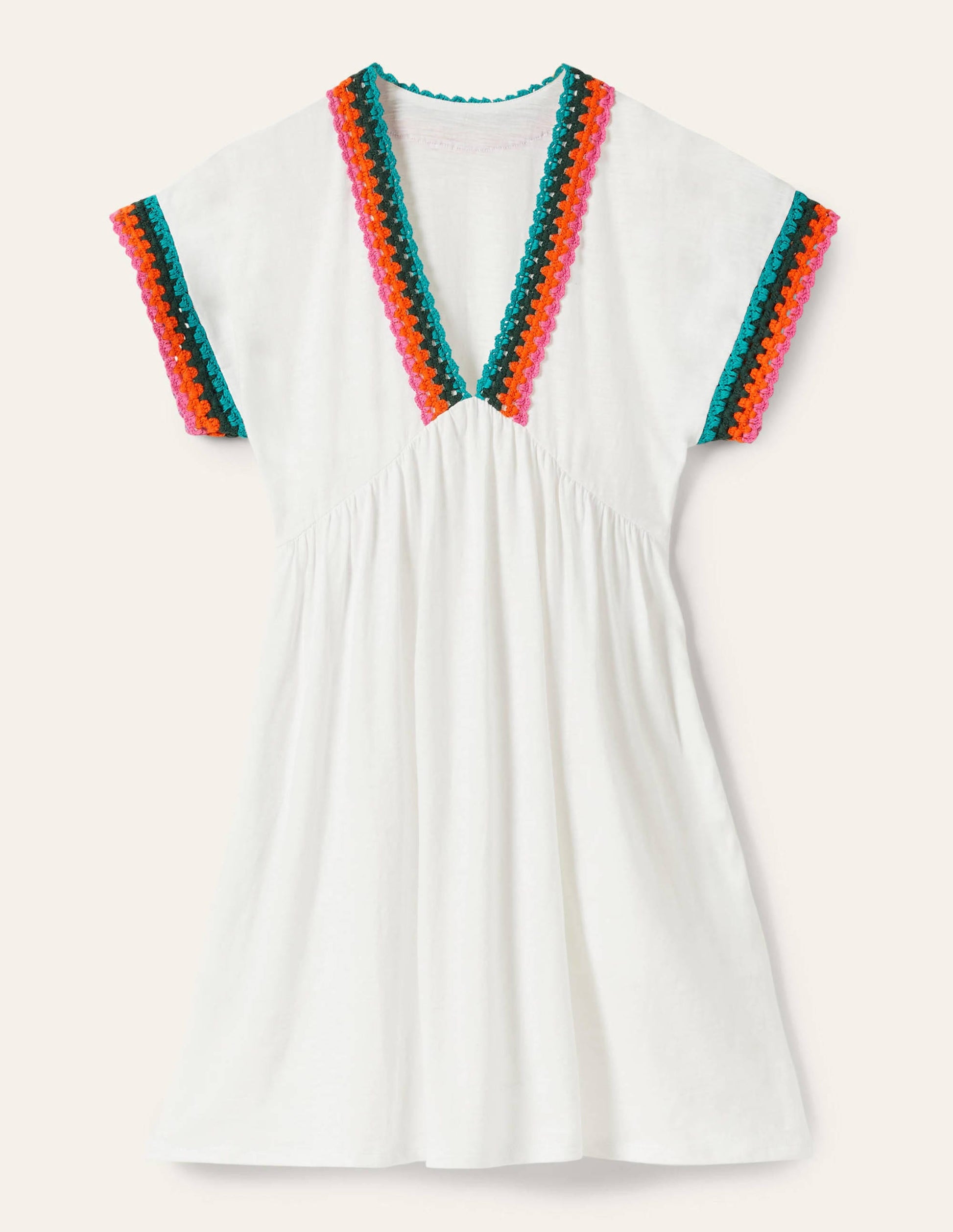 Robe en jersey avec détails crochetés-Blanc-6