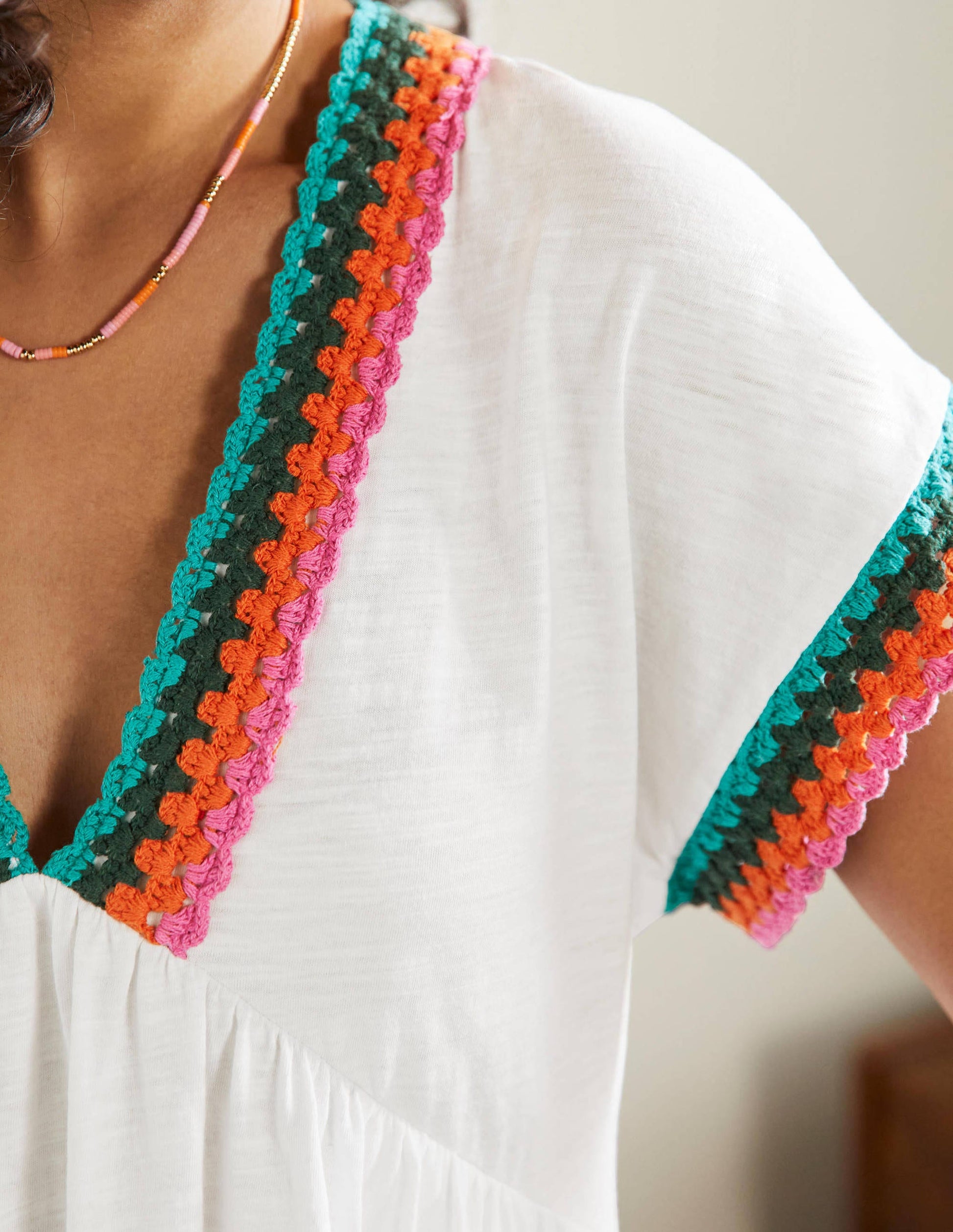 Robe en jersey avec détails crochetés-Blanc-2