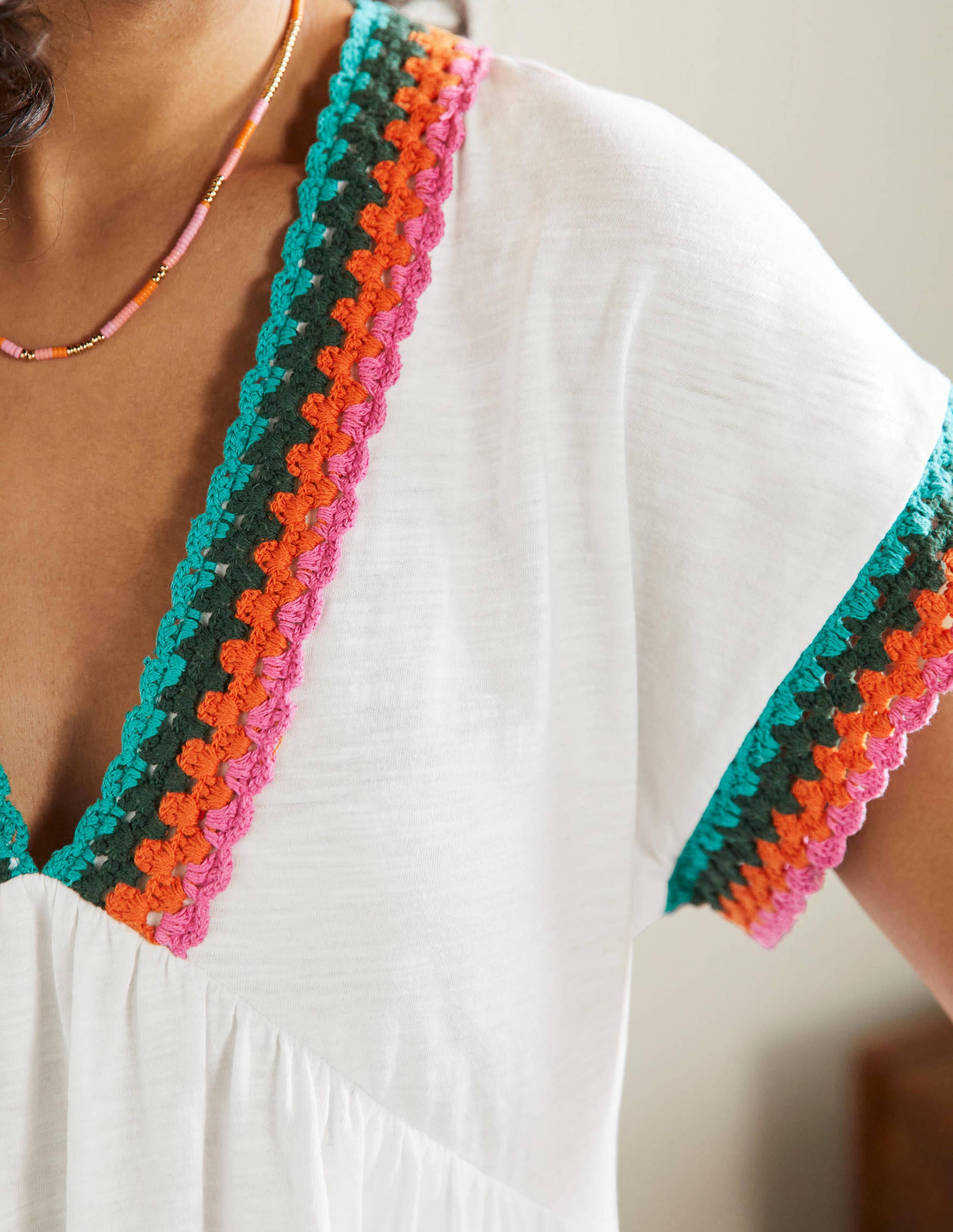Robe en jersey avec détails crochetés-Blanc - Image 2