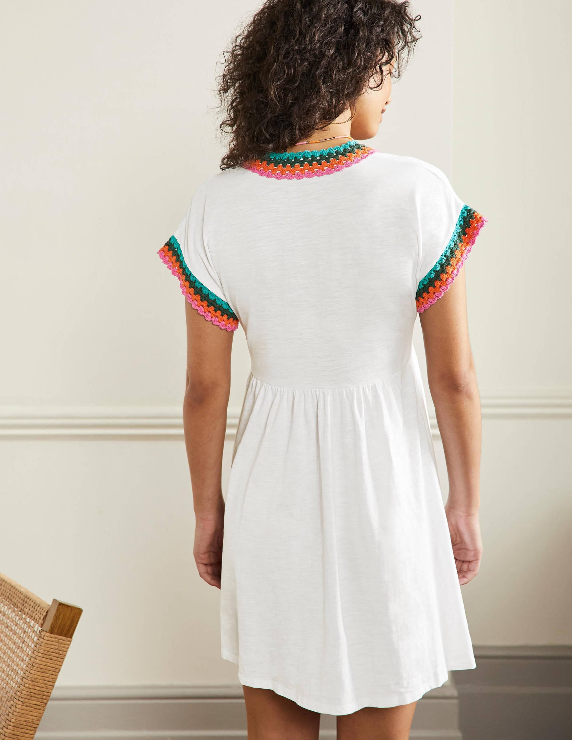 Robe en jersey avec détails crochetés-Blanc - Image 3