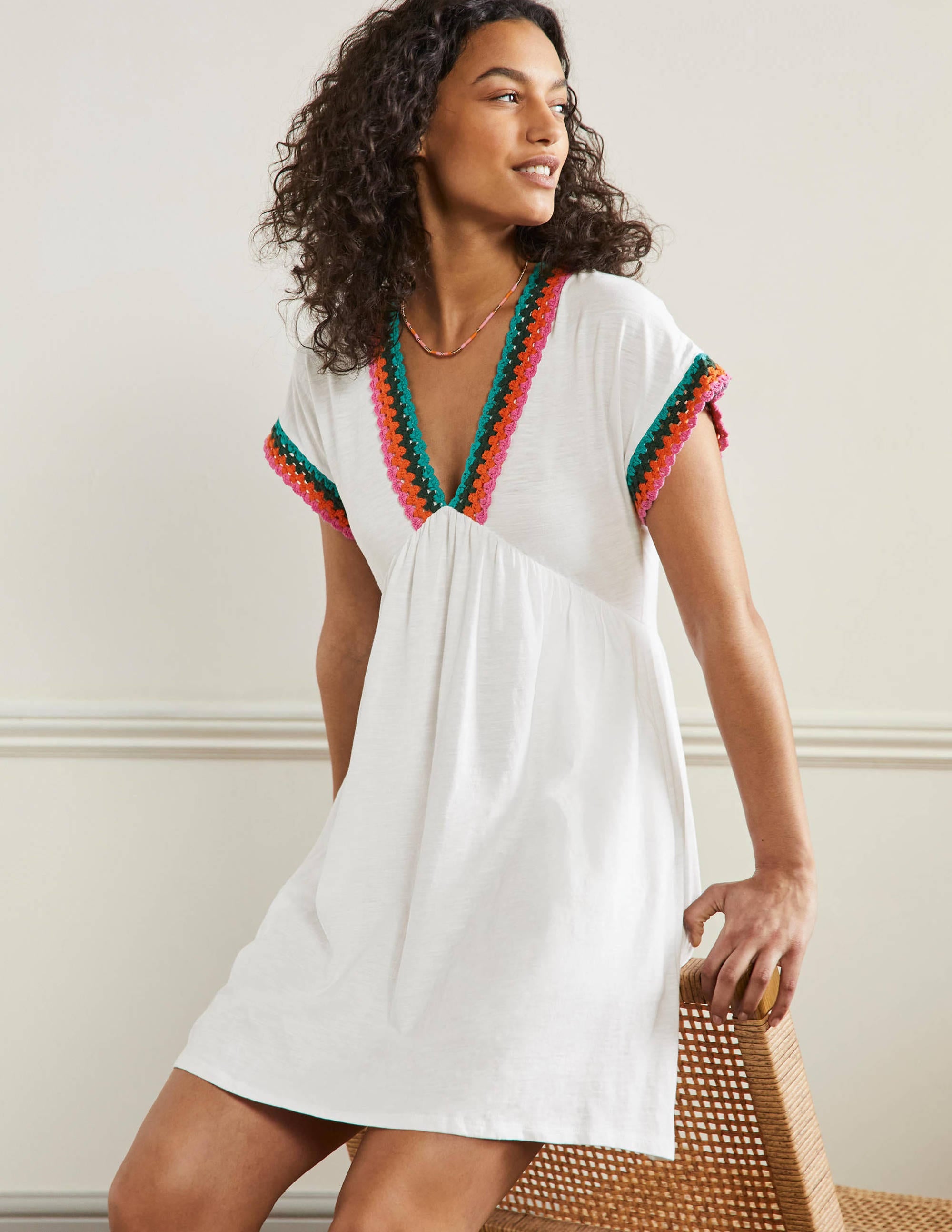 Robe en jersey avec détails crochetés-Blanc - Image 4