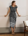 Jersey-Midikleid mit Gürtel-Schwarz, Geometrisches Sonnenmuster