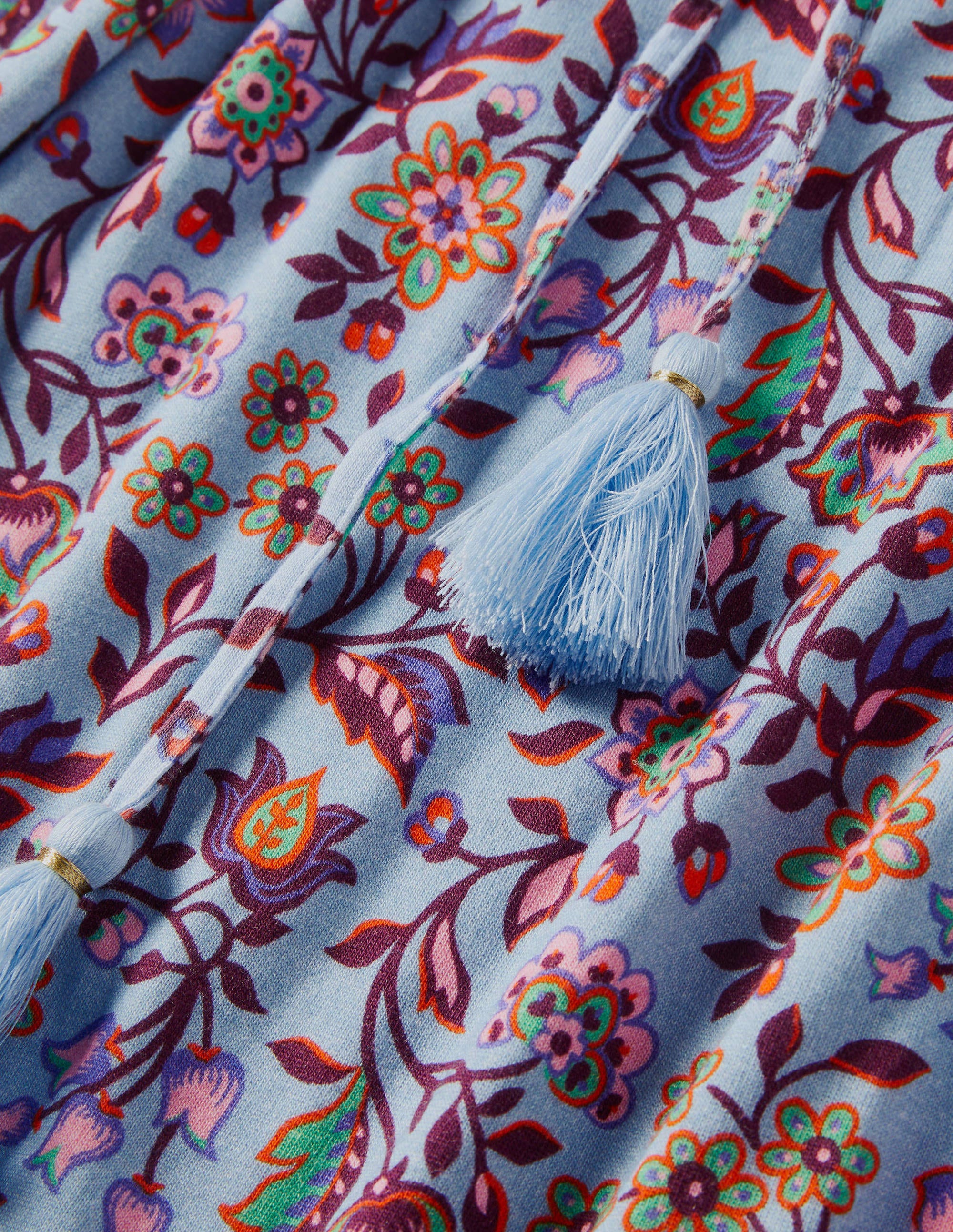 Belted Jersey Midi Dress-Dusty Blue Oriental Meadow - Image 6
