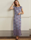 Belted Jersey Midi Dress-Dusty Blue Oriental Meadow