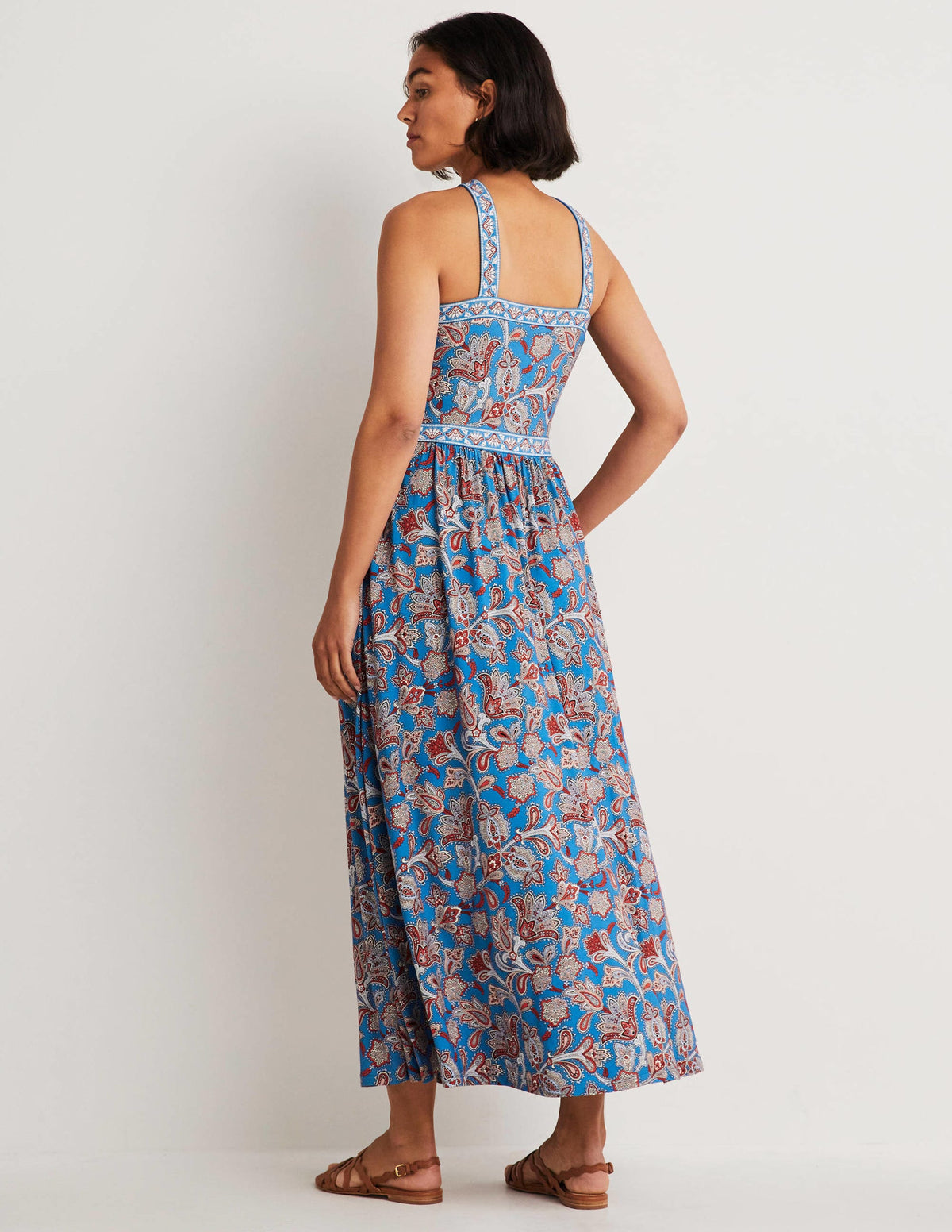 Neckholder-Maxikleid aus Jersey-Mosaikblau, Paisley-Knospen - Image 7