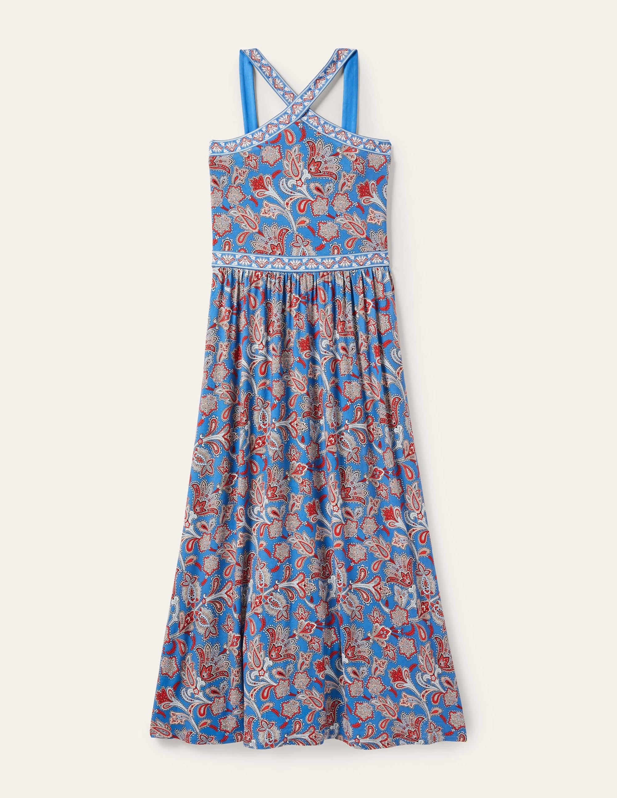 Neckholder-Maxikleid aus Jersey-Mosaikblau, Paisley-Knospen - Image 10