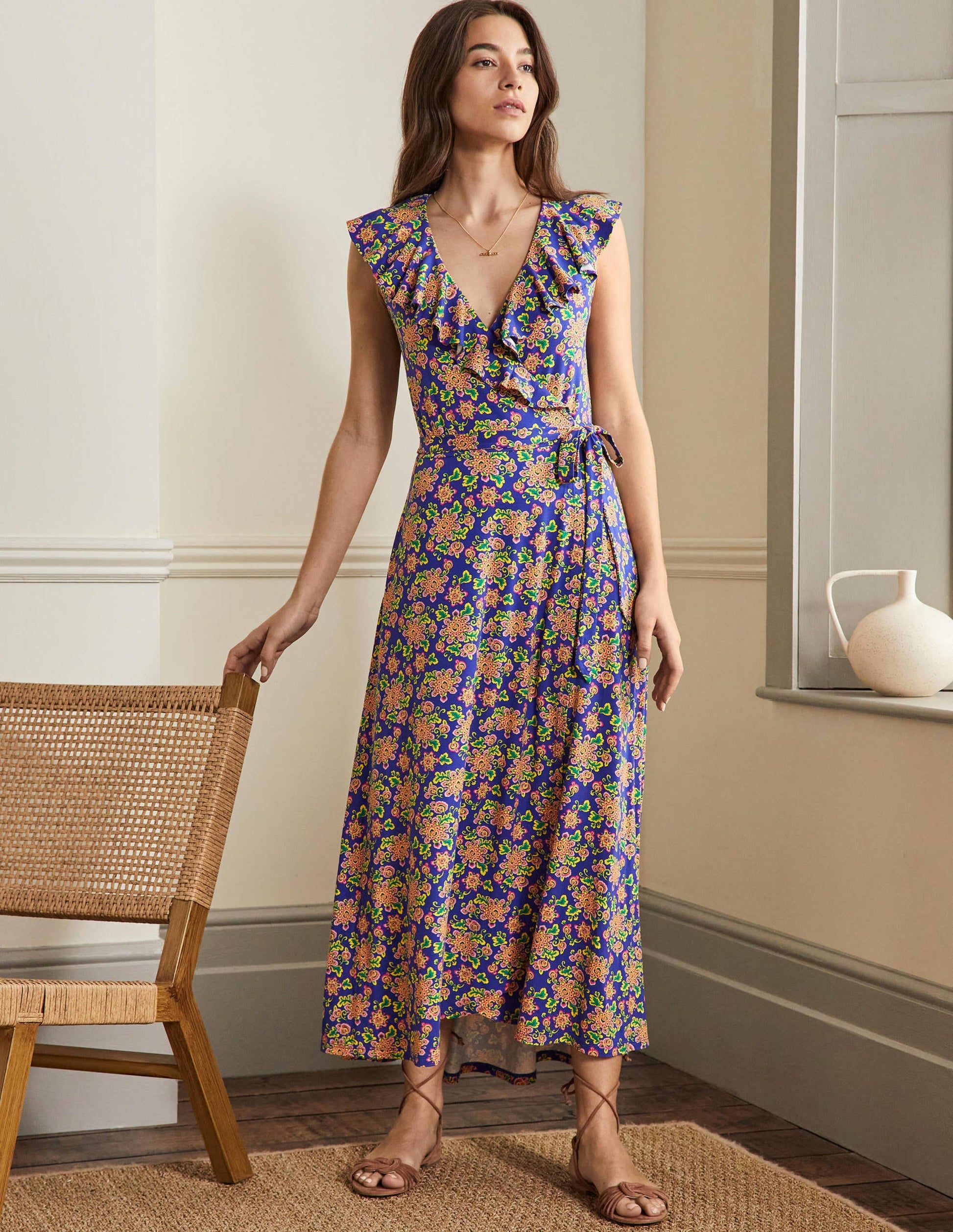 Saskia Maxi-Wickelkleid aus Jersey-Atlantischer Ozean, Wildblumen-5