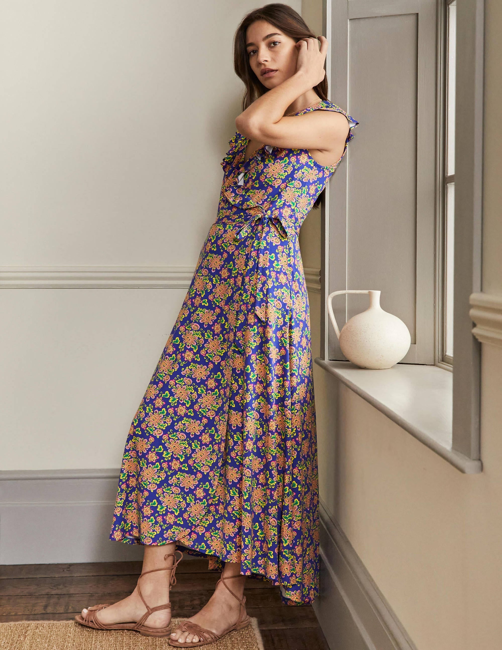Saskia Maxi-Wickelkleid aus Jersey-Atlantischer Ozean, Wildblumen - Image 8