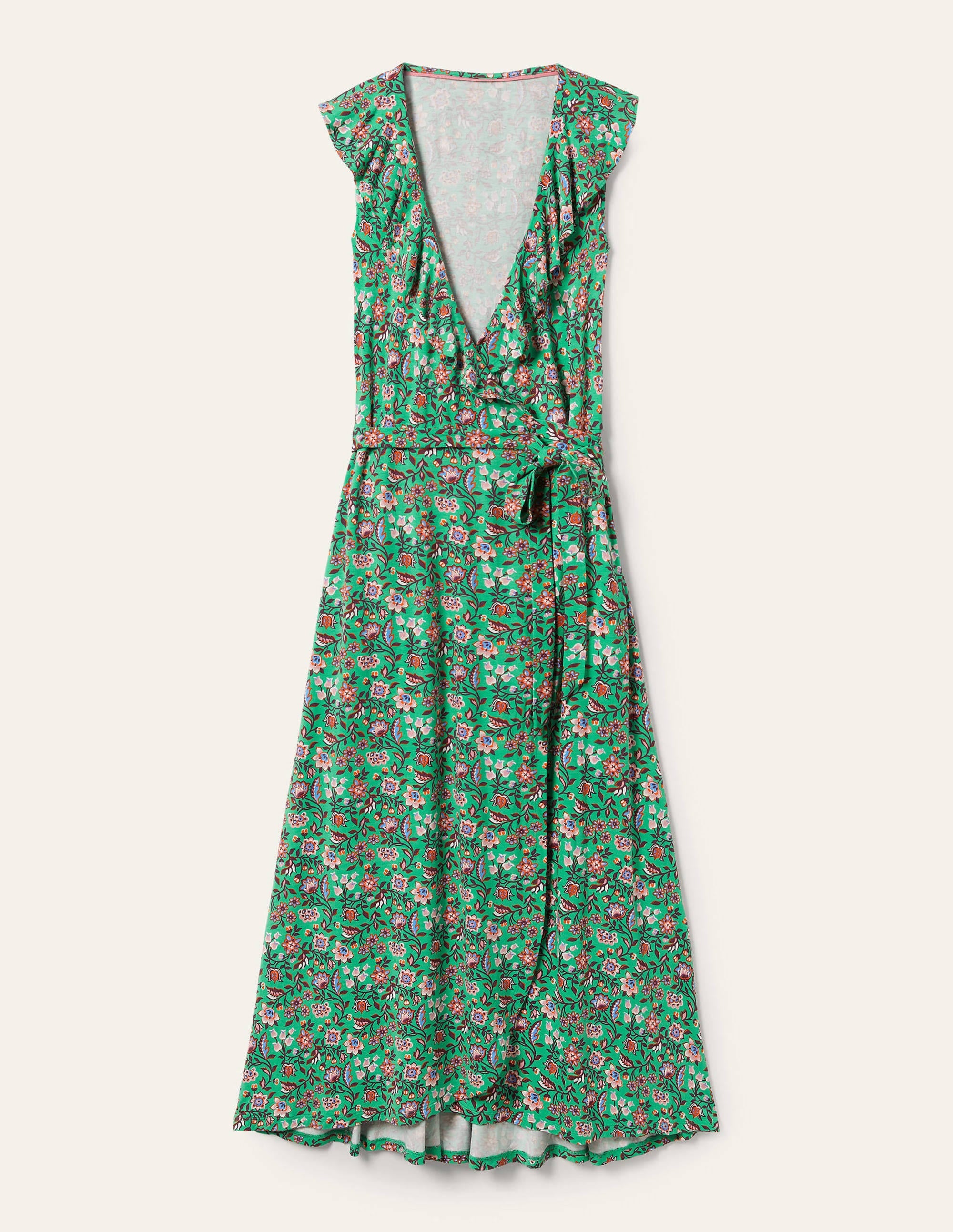 Robe portefeuille longue Saskia en jersey-Lagon vert, motif Oriental Meadow - Image 5