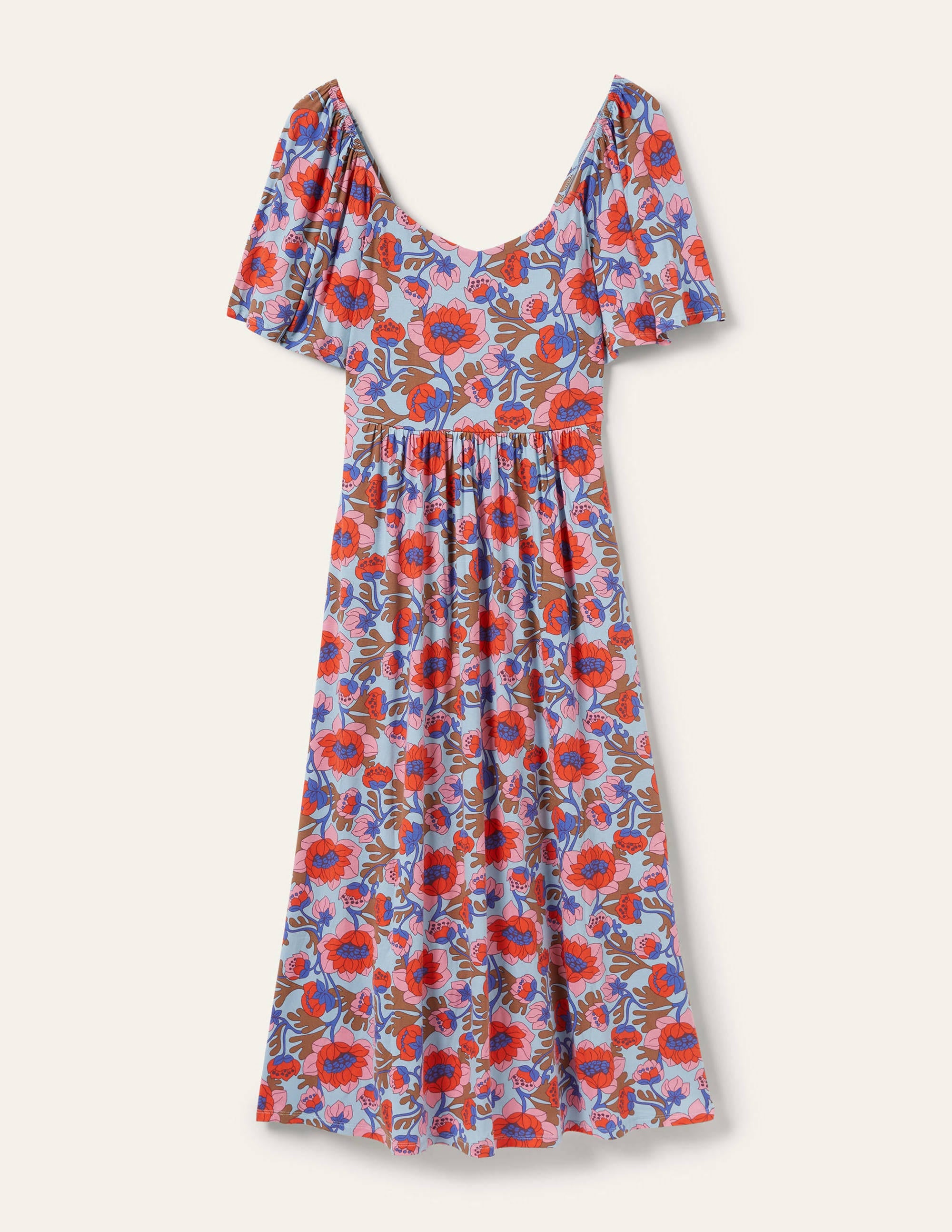 Jersey-Maxikleid mit Smokdetail-Graublau, Knospenmuster - Image 5
