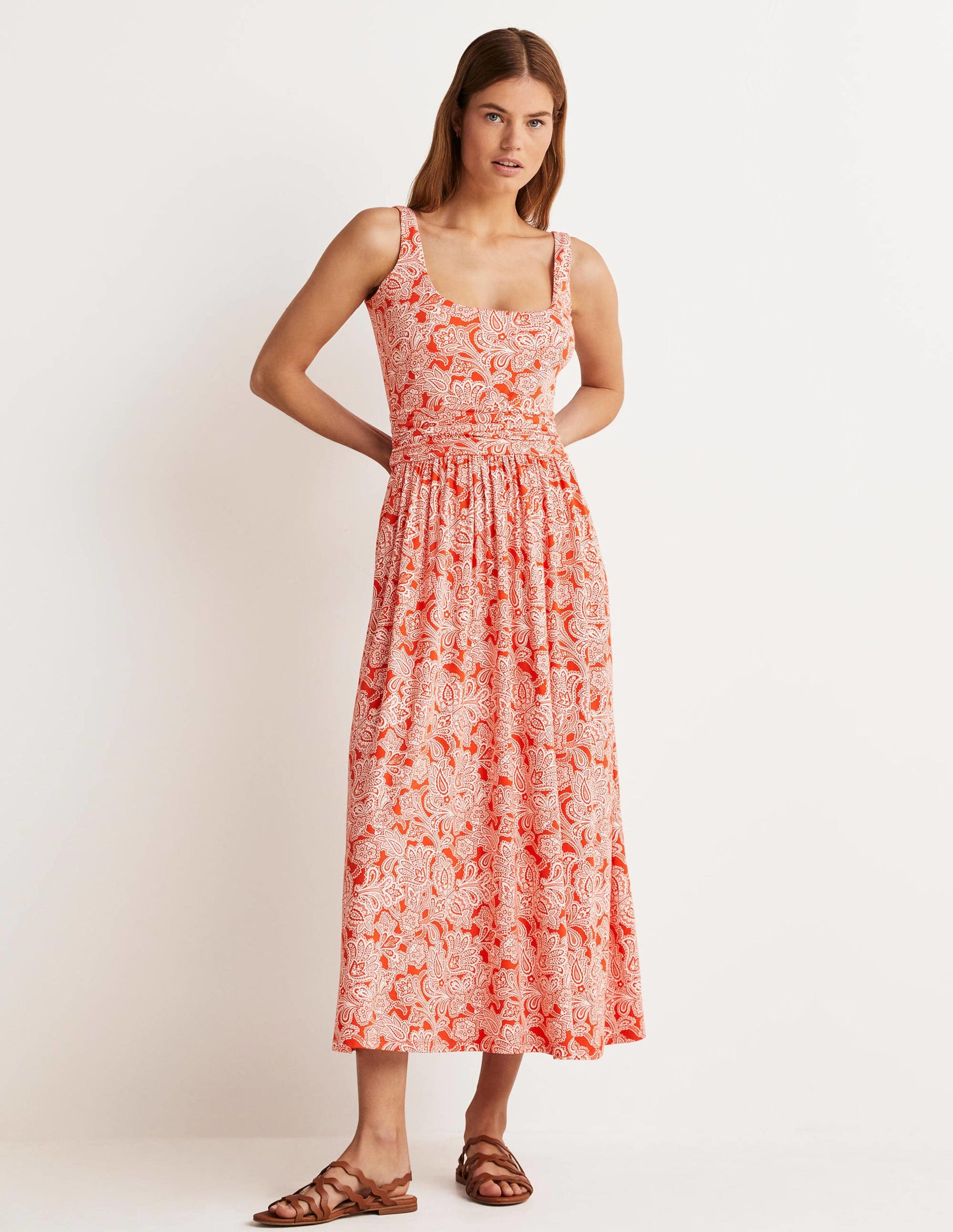 Scoop Neck Jersey Midi Dress-Firecracker, Paisley Bud-6