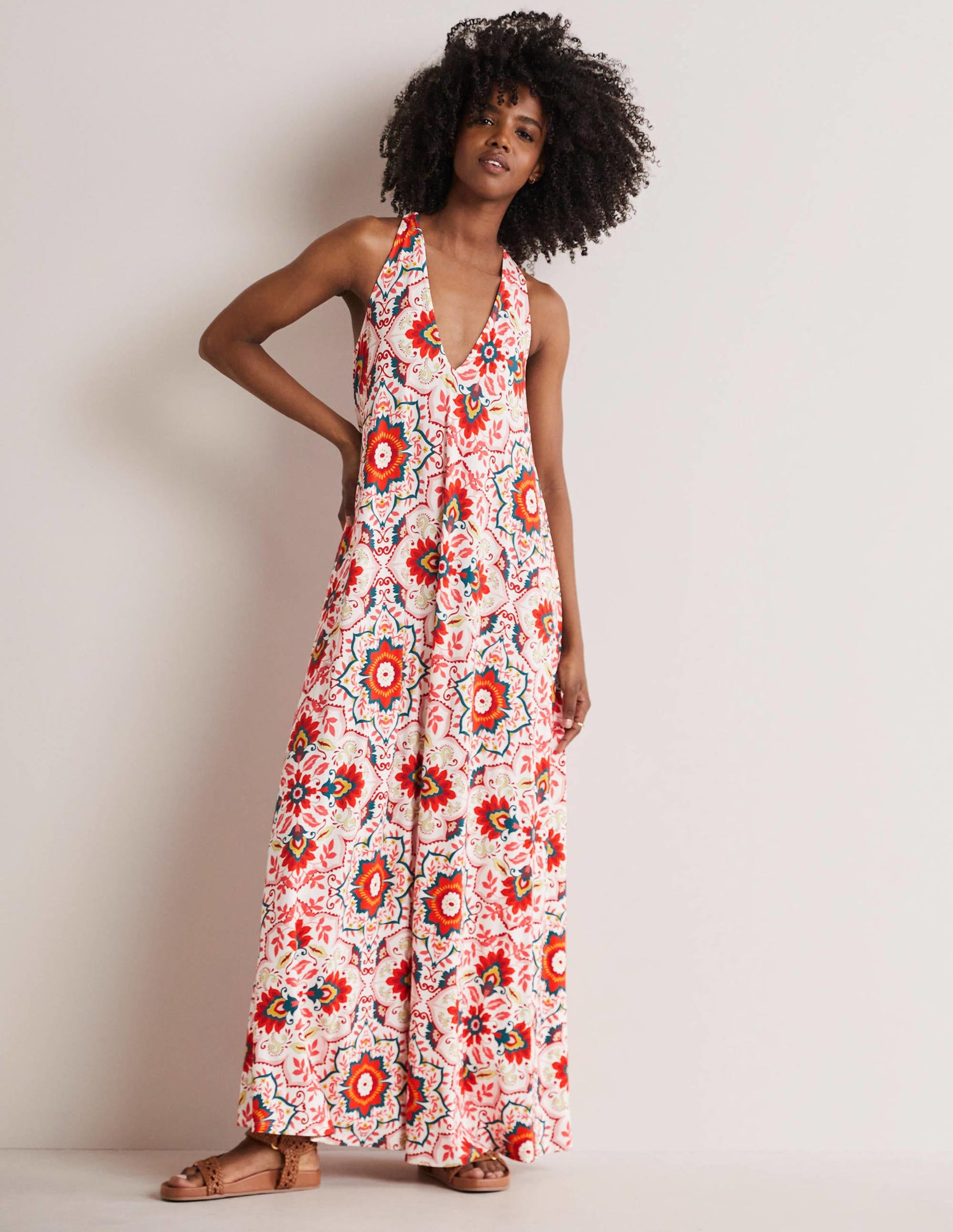 Jersey-Maxikleid mit V-Ausschnitt-Bunt, Bloomsbury-Muster-1