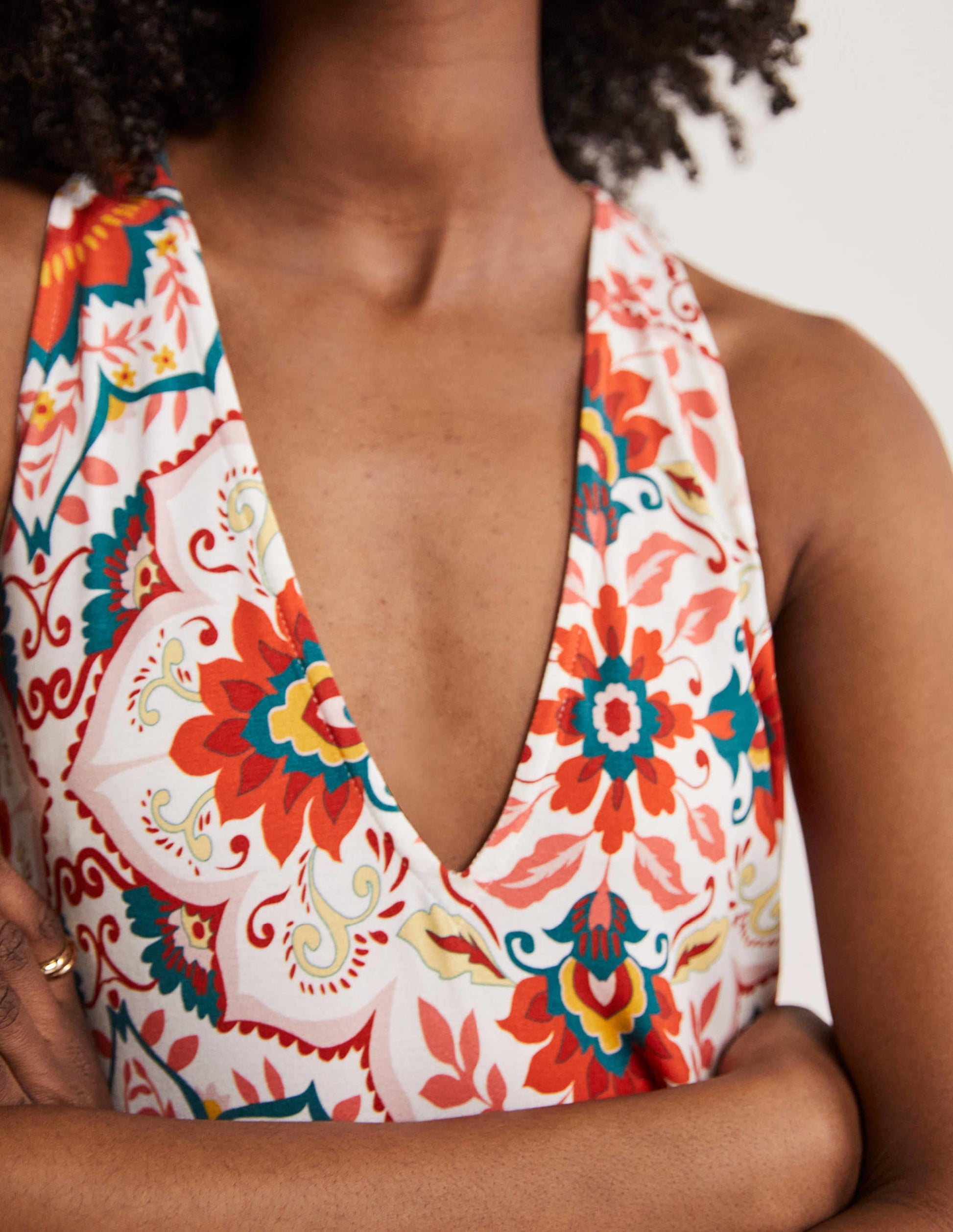 Jersey-Maxikleid mit V-Ausschnitt-Bunt, Bloomsbury-Muster-2