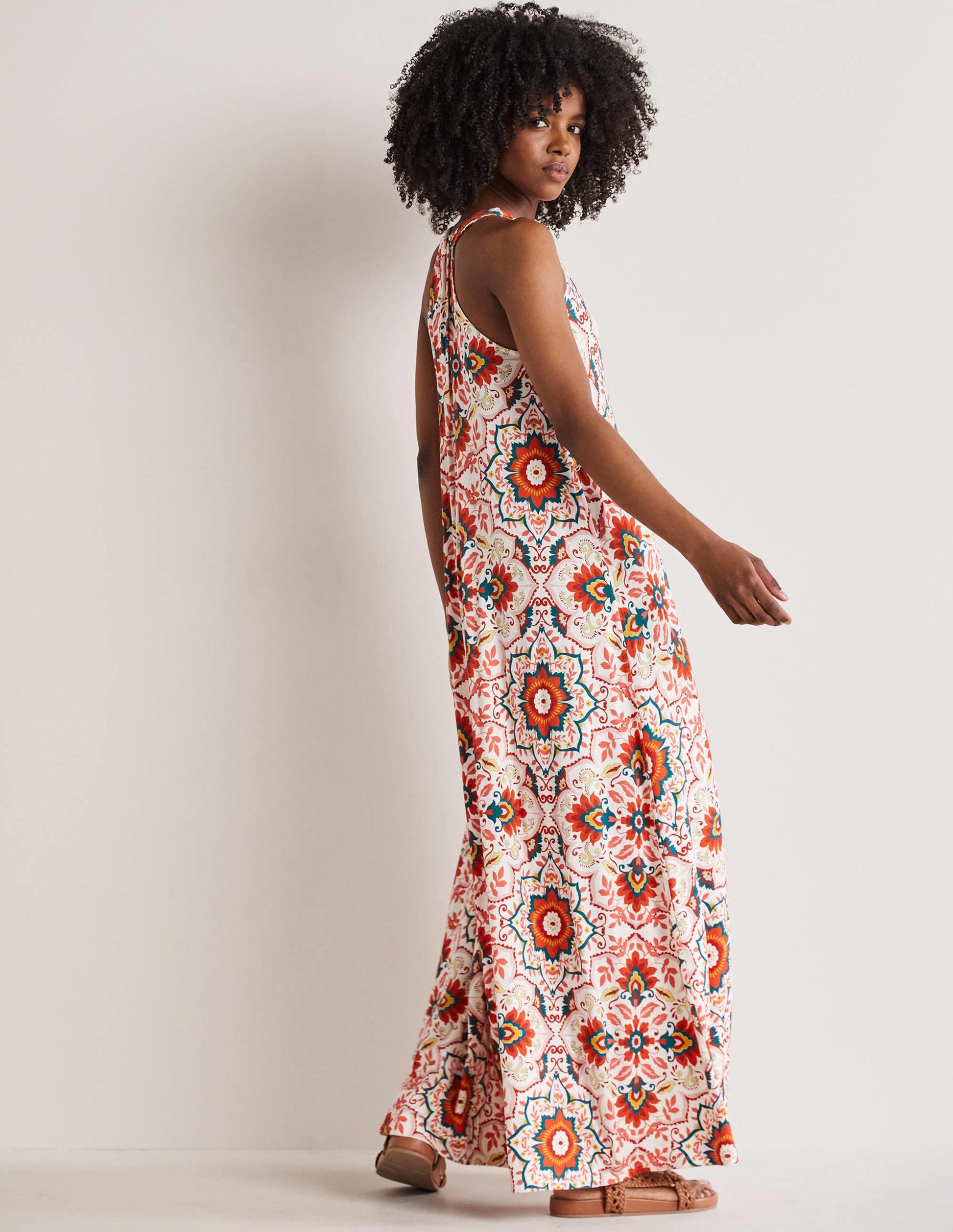Jersey-Maxikleid mit V-Ausschnitt-Bunt, Bloomsbury-Muster-3