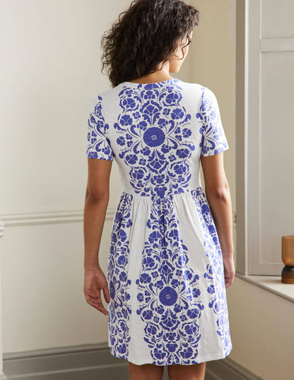 Easy Notch Neck Jersey Dress-Bluebell, Passion Bloom