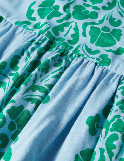 Einfaches Jerseykleid mit gekerbtem Ausschnitt-Graublau, Blumenmuster-6